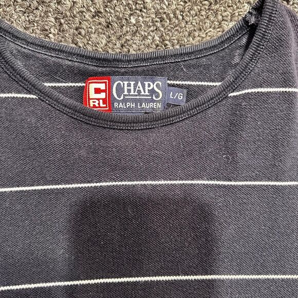 Y2K Ralph Lauren Chaps Striped T-Shirt – Navy/White – Size L - Picture 3 of 5